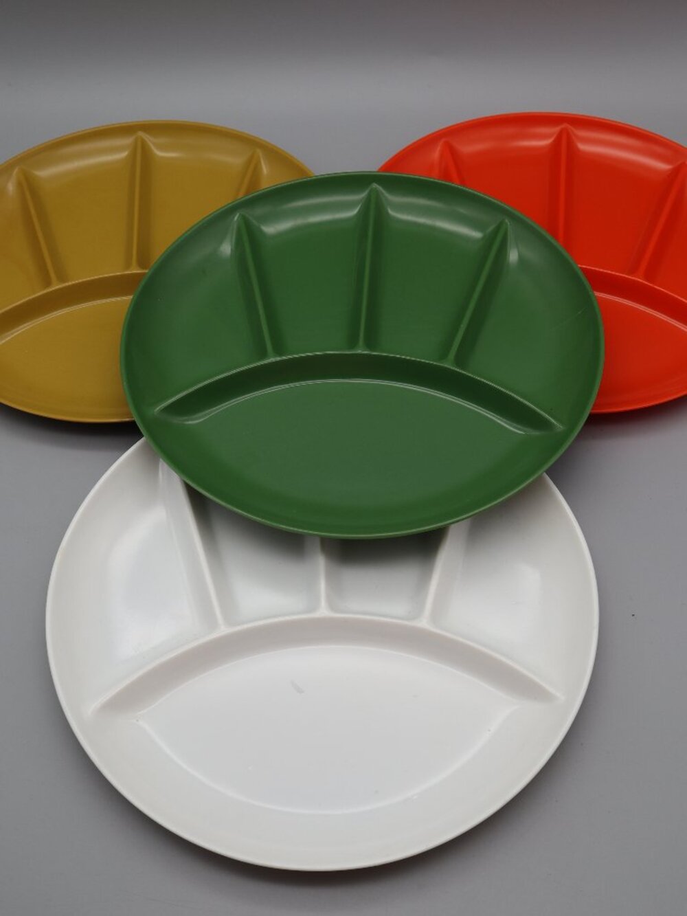 Set of 4 Vintage Melamine Fondue Plates 9 1/4" Multicolor Made in Japan MCM
